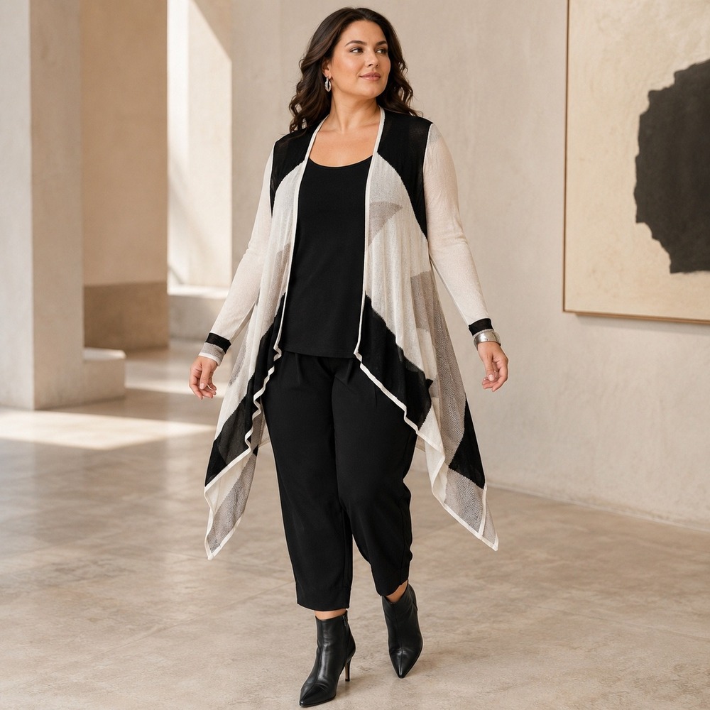 INC Colorblock Open Front Waterfall Cardigan Asymmetrical Hem NWT XL